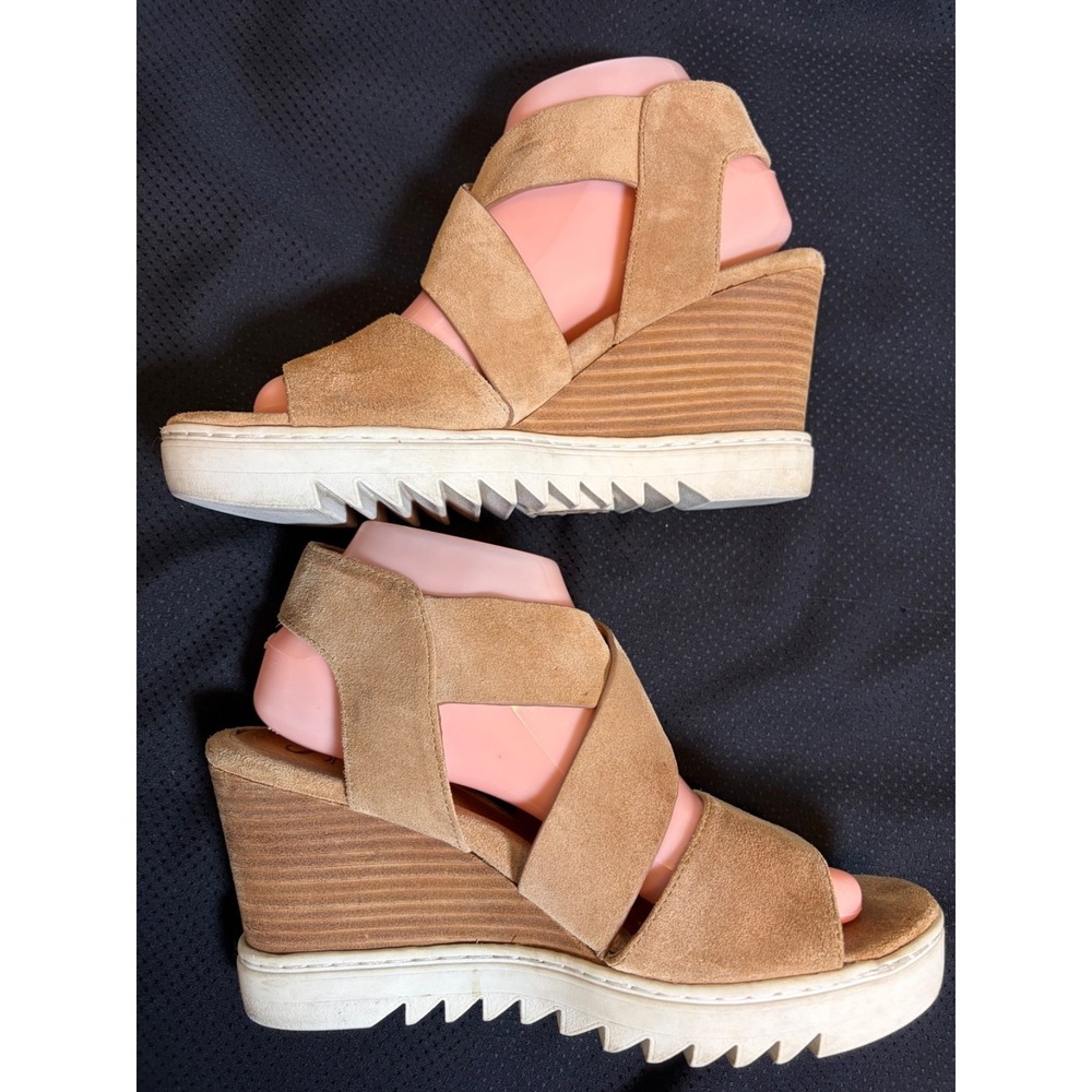 Sofft Tan Suede Uxley Wedge Sandal~9M~Leather Comfort Footbed 3.5"Heel Slingback